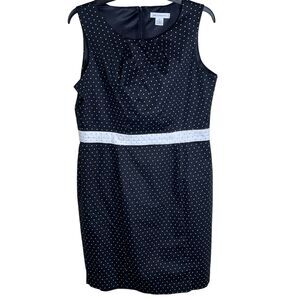 Liz Claiborne Sleeveless Dress Shift Sz 14 Black and White Polka Dot  Back Zip